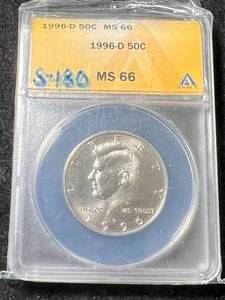 lot 24 image: 1996-D US KENNEDY HALF DOLLAR ANACS MS66