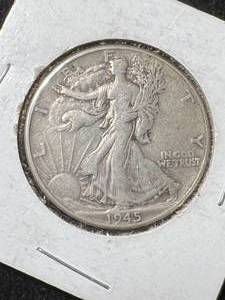 lot 25 image: 1945 US WALKING LIBERTY HALF DOLLAR