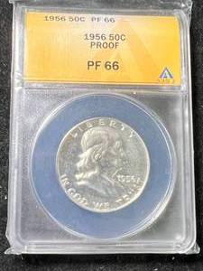 lot 35 image: 1956 US PROOF KENNEDY HALF DOLLAR ANACS PF66