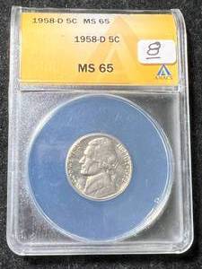 lot 49 image: 1958-D US JEFFERSON NICKEL ANACS MS65