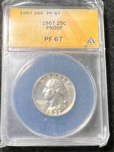 lot 70 image: 1957 US PROOF WASHINGTON QUARTER ANACS PF67