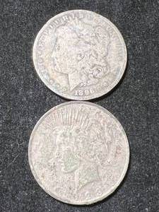 lot 71 image: 1896-O US MORGAN SILVER DOLLAR WITH 1923 PEACE SILVER DOLLAR