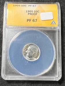 lot 79 image: 1955 US PROOF ROOSEVELT DIME ANACS PF67