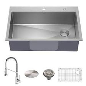 KRAUS Loften 33 in. Drop In/Undermount Single Bowl 18-Gauge Stainless Steel Kitchen Sink with Pull Down Faucet Customer Returns See Pictures