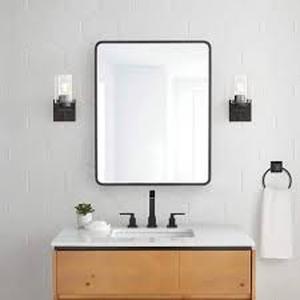 lot 19 image: Glacier Bay 24 in. W x 30 in. H Rounded Corner Rectangular Matte Black Medicine Cabinet with Mirror Customer Returns See Pictures