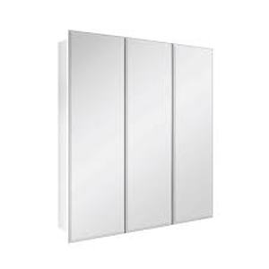 lot 20 image: Glacier Bay 24.4 in. W x 25.2 in. H Rectangular Medicine Cabinet with Mirror in Silver with Adjustable Shelves Customer Returns See Pictures