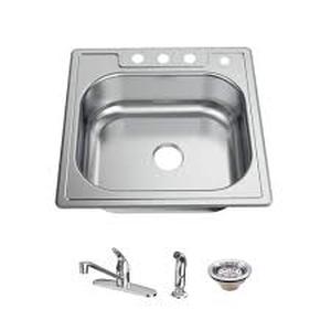 lot 23 image: Glacier Bay 25 in. Drop-In Single Bowl 20 Gauge Stainless Steel Kitchen Sink with Faucet and Sprayer   Customer Returns See Pictures