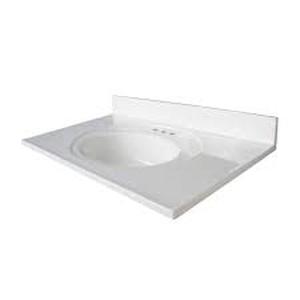 lot 25 image: Glacier Bay Newport 37 in. W x 22 in. D Cultured Marble White Round Single Sink Vanity Top in White  Customer Returns See Pictures