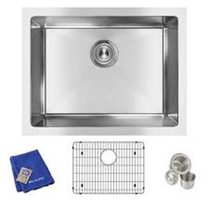lot 38 image: Elkay Crosstown 24 in. Undermount Single Bowl 16-Gauge Stainless Steel Kitchen Sink Kit w Accessories Customer Returns See Pictures