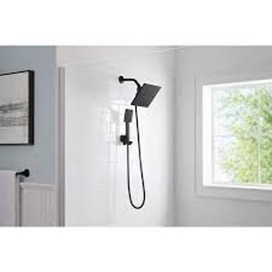 lot 30 image: Glacier Bay Modern 1-Spray 7.9 in. Dual Tub Wall Mount Fixed and Handheld Shower Heads 1.8 GPM in Matte Black Customer Returns See Pictures