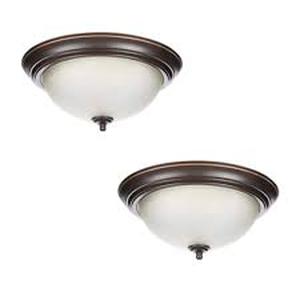lot 32 image: Commercial Electric 13 in. 2-Light Oil Rubbed Bronze Flush Mount with Frosted Glass Shade (2-Pack) Customer Returns See Pictures
