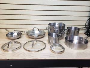 lot 13 image: KitchenAid Stainless Steel 3-Ply Base 11 Piece Pot and Pan Set
