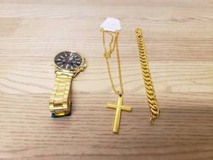 lot 39 image: watch, bracelet, and cross necklace
