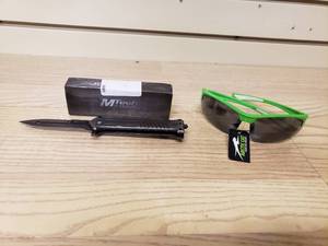 lot 40 image: MTech USA 7- 34 Spear Point Knife and Team Arctic Cat Sunglasses Matte Neon Green