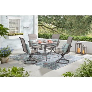 lot 538 image: Hampton Bay Ashbury Pewter 5-Piece Steel Padded Sling Square Glass Top Outdoor Dining Set