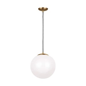 lot 542 image: Generation Lighting  Leo Hanging Globe 14 in. 14-Watt Integrated LED Satin Brass Pendant with Smooth White Glass Shade 12