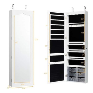 lot 550 image: Gymax  47.5 in. H x 14.5 in. W x 4.5 in. D Wall Door Mounted Jewelry Cabinet Organizer LED Mirror White