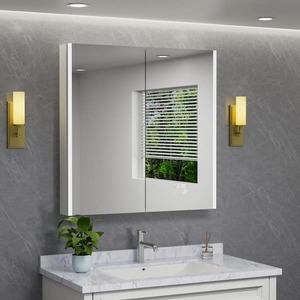 lot 563 image: Eos 48 in. W x 36 in. H Rectangular Aluminum SurfaceRecessed Medicine Cabinet with Mirror and Light, Dimmable