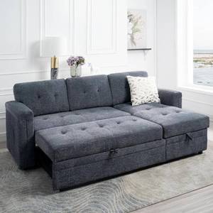 lot 564 image: Reversible Microfiber Sleeper Sectional Sofa in Gray with Storage and USB Ports