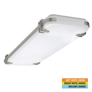 lot 569 image: lot of two-Commercial Electric 48 in. x 15 in. Brushed Nickel Mission Accents LED Flush Mount Light Fixture 5500LM 75W Adjustable CCT Kitchen Lighting