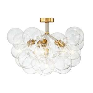 lot 574 image: HUOKU Alma 6 Light Gold Semi Flush Mount with Wrap-around White Leather Branch Chandelier LED Ceiling Light, LED Bulb Inclued