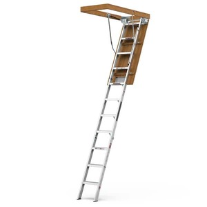 lot 575 image: 7 ft. 8 in. to 10 ft. 3 in. Household Aluminum Alloy Manual Lifting Attic Ladder Folding Loft Stairs