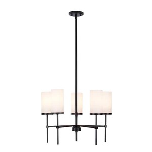 lot 611 image: Alsy Weston 5-Light Black Chandelier with Opal White Glass Shades