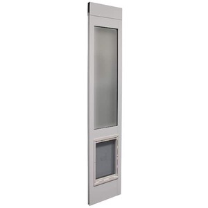 lot 619 image: Ideal Pet Products 10.5 in. x 15 in. FastFit Plus Large White Pet and Dog Patio Door Insert for 73.75 in. to 78.5 in. Sliding Glass Door