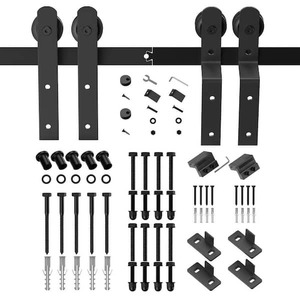 lot 640 image: Boyel Living  6 ft.70 in. Double Track Bypass Sliding Barn Door Track and Hardware Kit with I-Shape Hanger for Double Doors