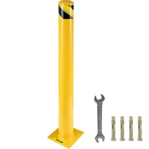 lot 641 image: VEVOR 42 in. H x 4.5 in. Dia Safety Bollard Yellow Steel Safety Barrier with 4-Free Anchor Bolts for Traffic-Sensitive Area