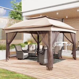 lot 645 image: JOYSIDE 11 ft. x 11 ft. Beige Steel Pop-up Gazebo with Mosquito Netting