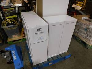 lot 602 image: (3) Hampton Bay Designer Series Melvern Assembled Kitchen Cabinet Lot