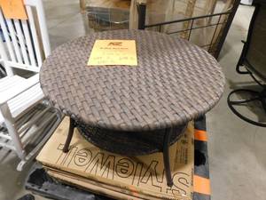 lot 690 image: (2) StyleWell 32 in. Mix and Match Brown Round Wicker Outdoor Patio Coffee Table With Woven Table Top