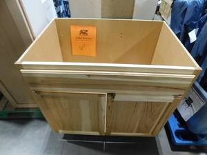 lot 698 image: Hampton Bay Hampton 36 in. W x 24 in. D x 34.5 in. H Assembled Sink Base Kitchen Cabinet in Natural Hickory