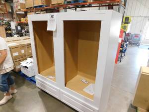 lot 701 image: (2) 33 W x 72 H Oven Cabinet Hampton Satin White