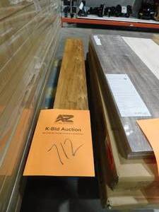 lot 712 image: Dogberry Collections 48 in. W x 5.5 in. H x 6.25 in. D Modern Farmhouse Aged Oak Cap-Shelf Mantel