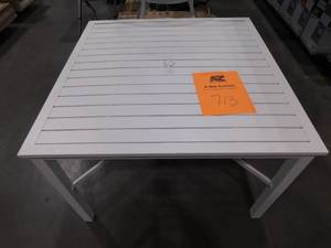lot 713 image: 42 in. mix and match lattice white square metal outdoor patio dining table with slat top