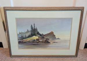 lot 75A image: Framed Shoreline Watercolor Painting by Sivertson