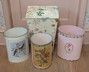 lot 134 image: Vintage Waste Bins and Hamper