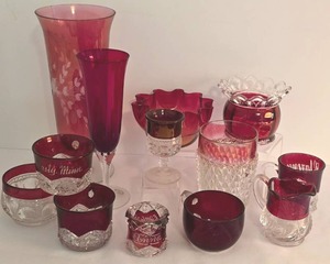 lot 78 image: Varied Cranberry Glass Selection