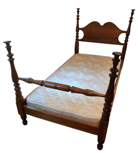 lot 142 image: Vintage Wooden Four Poster Twin Bed Frame