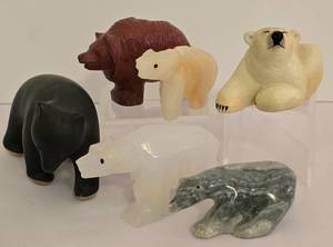 lot 149 image: Collection of Carved Stone & Ceramic Bear Figures