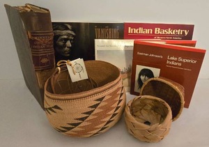 lot 155 image: Native American Themed Books & Cultural Art, Native American Woven Basket
