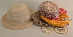 lot 198 image: Cute Vintage DKNY Sunhat & Trio of Mr. John Fabric Hats