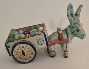 lot 288 image: Vintage Donkey & Cart Planter Plus Vintage Marbles