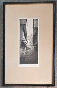 lot 373B image: Framed Black-and-White Etching of Mercery Lane, Canterbury