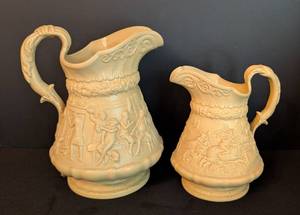 lot 33 image: Pair of Antique Ridgway Pottery Drab Ware Pitchers