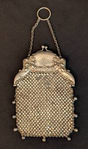 lot 31 image: Antique Gorham Monogrammed Sterling Silver and Mesh Handbag