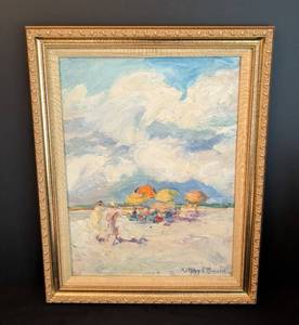 lot 19 image: Framed Original Oil on Board Seaside Painting by Kathryn Tileston Raymond