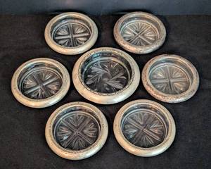 lot 45 image: Vintage Sterling Silver Rimmed Glass Coasters